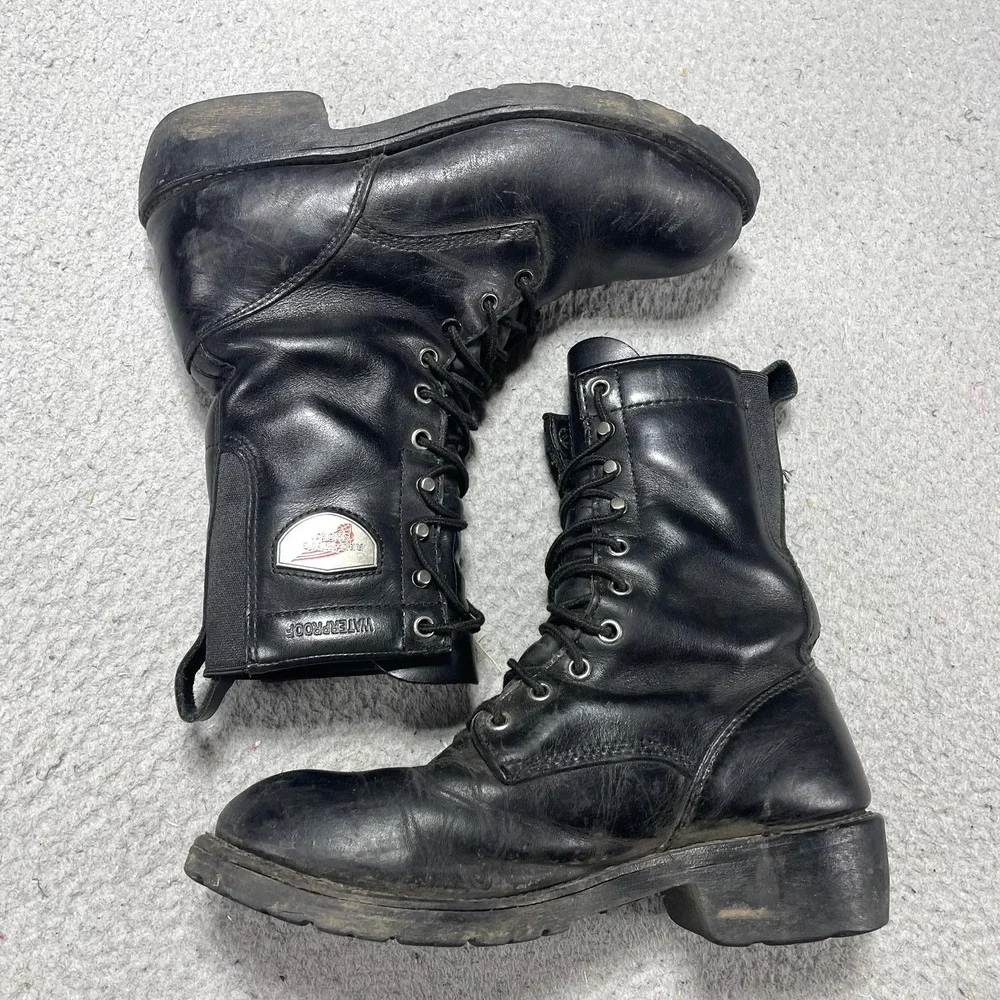 Red Wing Shoes Boots Mens Size 8.5 D Black Waterproof Biker Work Vibram 980